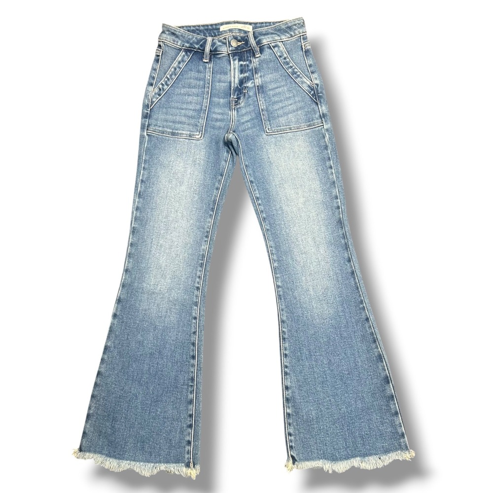 Altar'd State Echo Patch Pocket Flare Jeans Size 24 x 27 Boho Retro Medium Wash